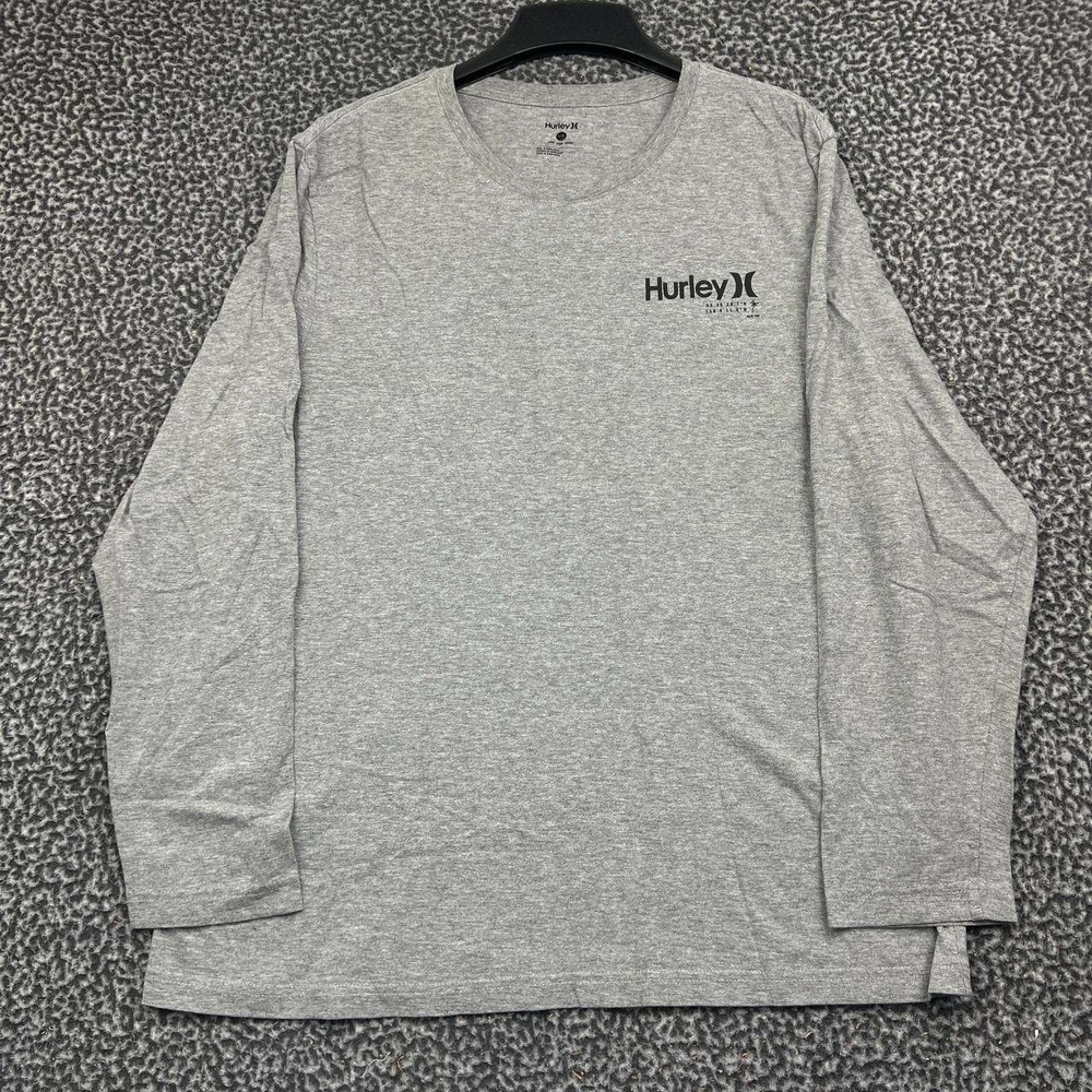 Hurley Graphic Shirt Men Large Gray Long Sleeve Crewneck Cotton Blend L